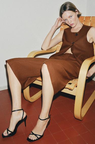 Zara CROSSOVER STRAP HEELED SANDALS - Black