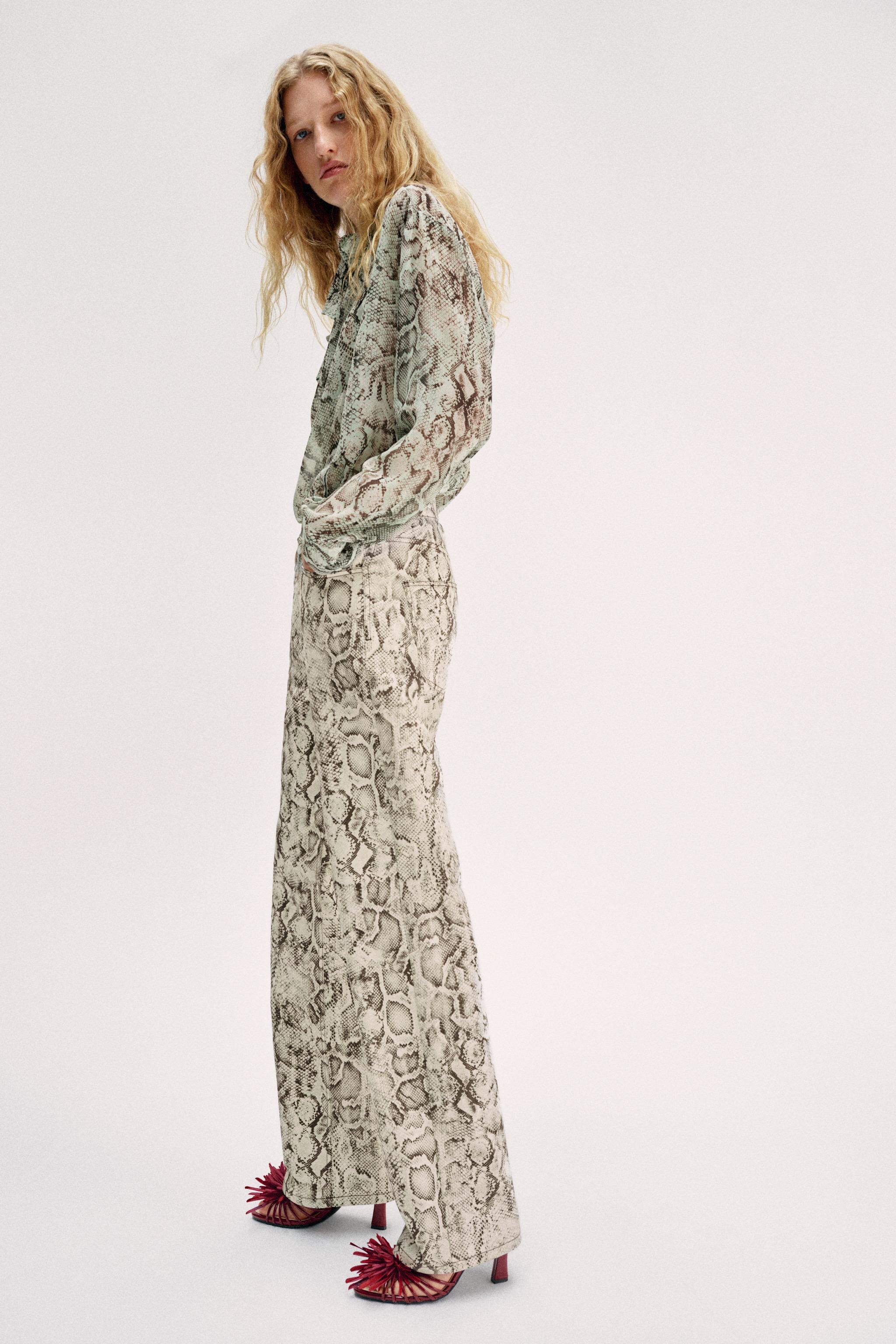Женские джинсы Zara Z1975 HIGH-RISE STRAIGHT LONG LENGTH ANIMAL PRINT JEANS — фото 4