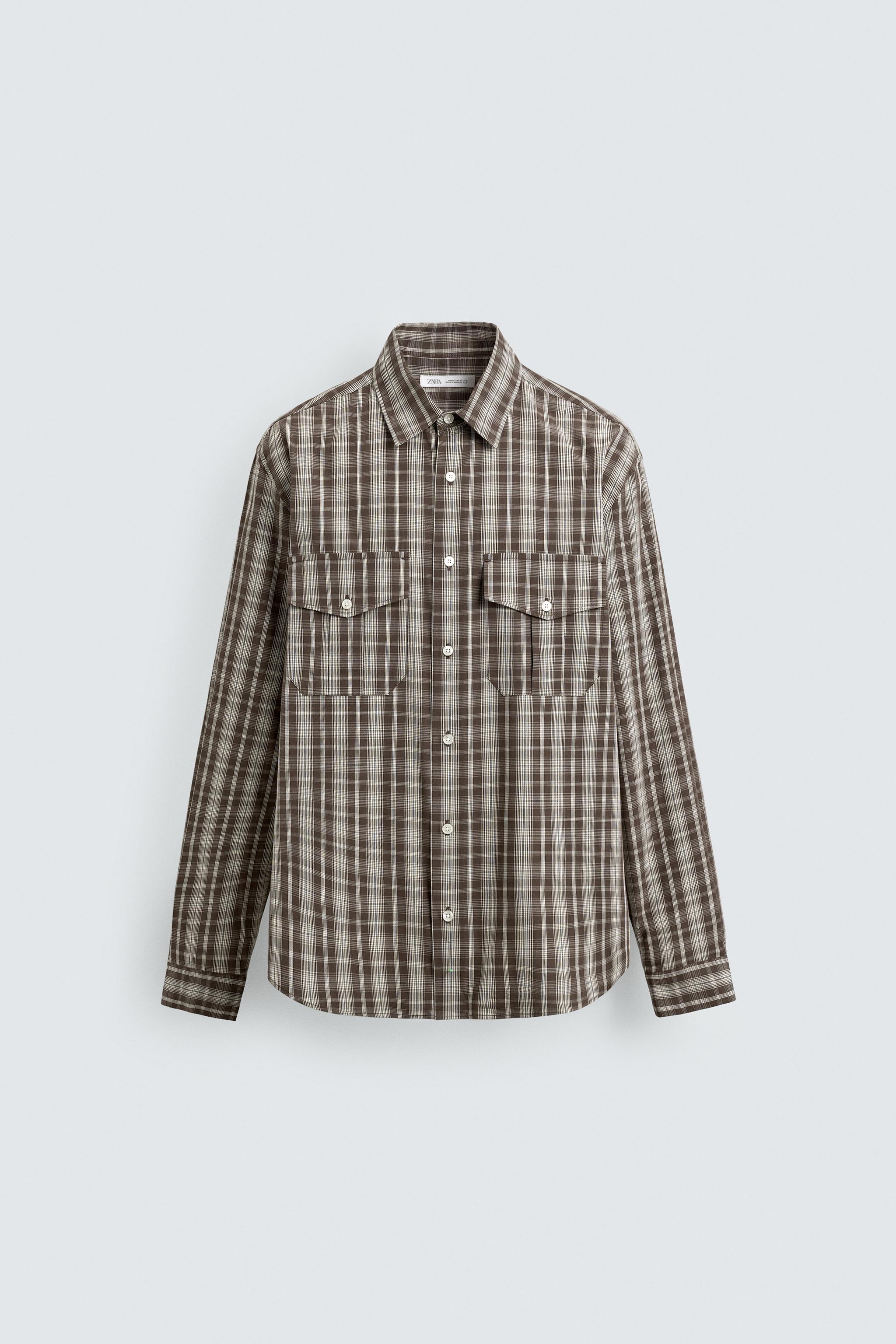 クロップドフィットチェック柄シャツ - ブラウン/ エクリュ | ZARA