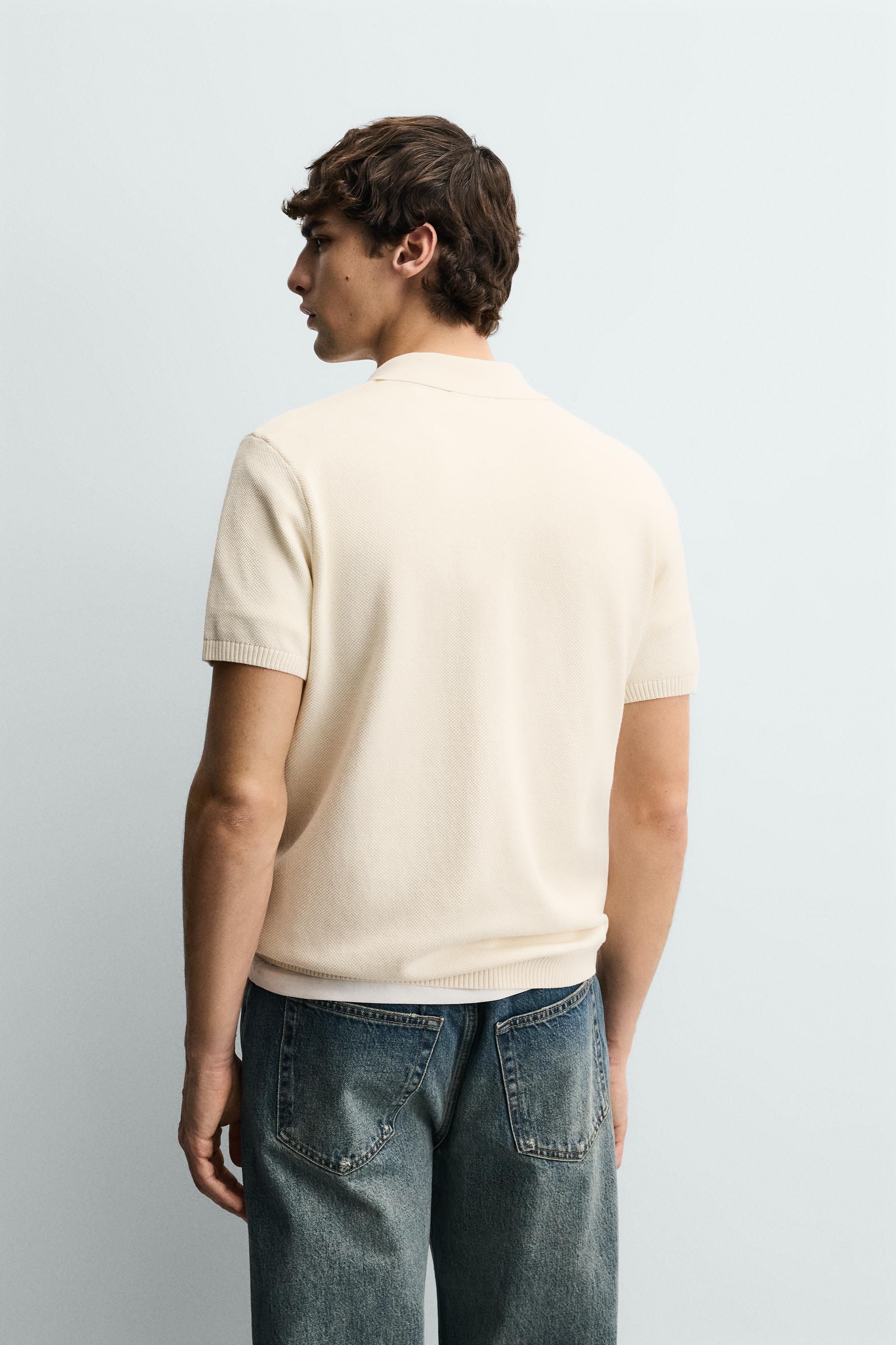 Zara DOKULU REGULAR FIT ÖRGÜ POLO T-SHIRT görsel 3