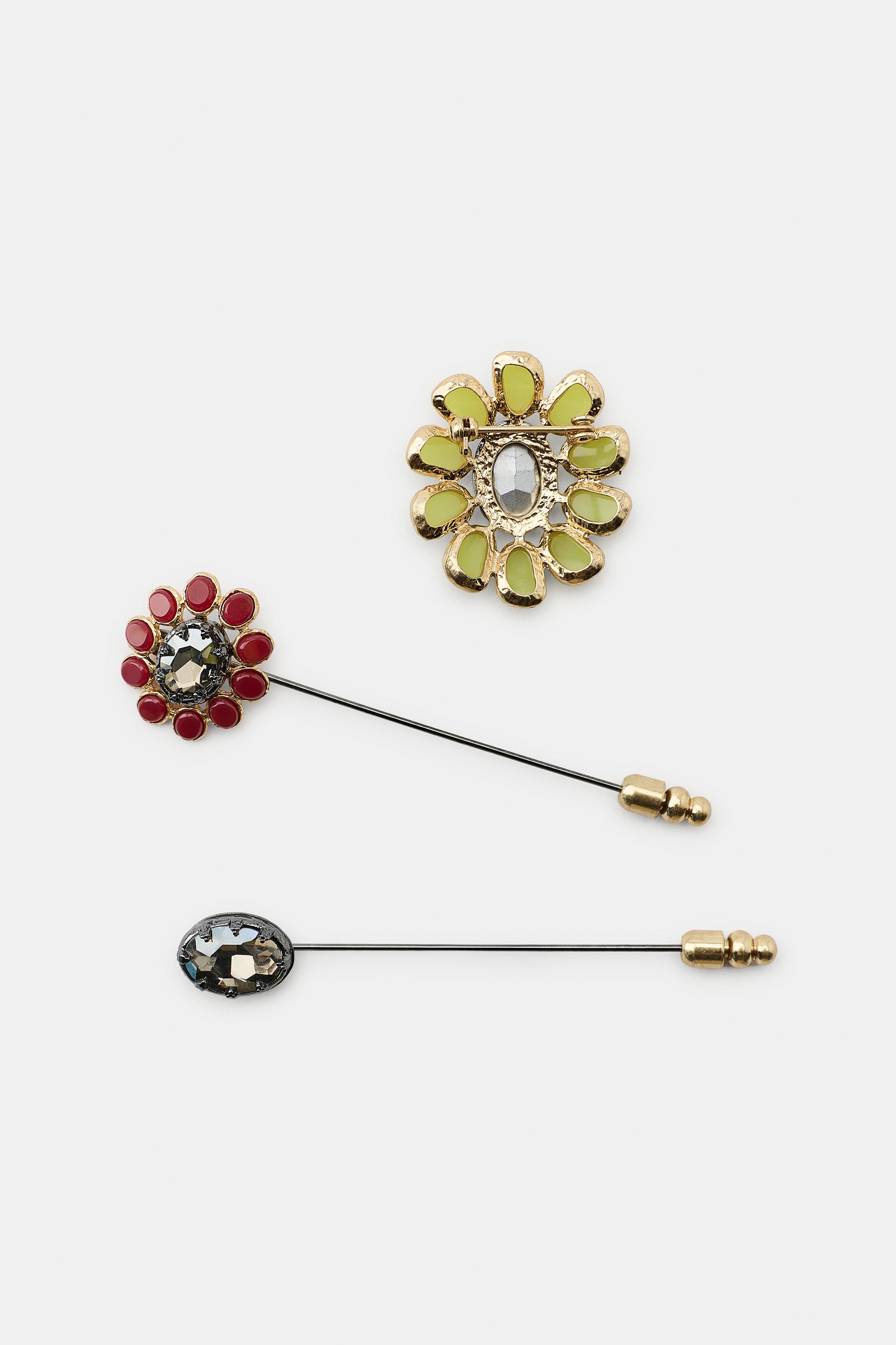 3-PACK OF FLORAL AND JEWEL BROOCHES