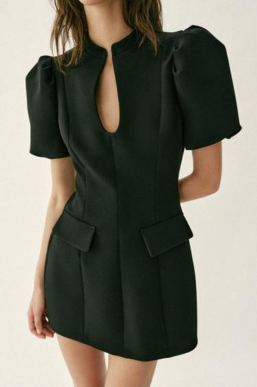 Zara SHORT PUFF SLEEVE DRESS - Black