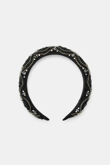 PADDED BEAD AND RHINESTONE HEADBAND - Black by Zara
