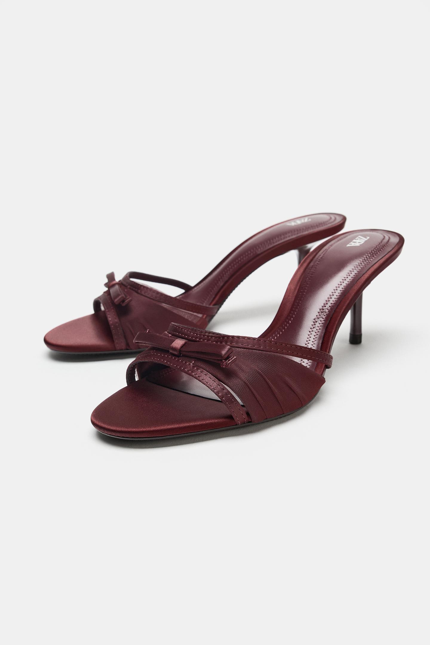 Женские сандалии Zara Mesh Bow, цвет: Бордовый красный — фото 2