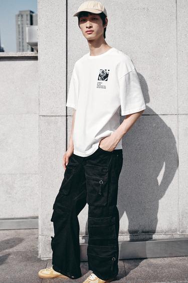 Zara 牛仔工裝口袋長褲 - 黑色