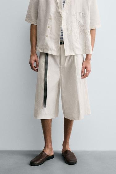 100% HEMP WIDE-LEG BERMUDA SHORTS - White by Zara - Image 0