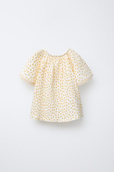 T-SHIRT IMPRIMÉ DENTELLE - Jaune clair de Zara - Image 0