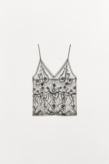 BEADED SEQUIN TULLE TOP - Silver de Zara - Image 3