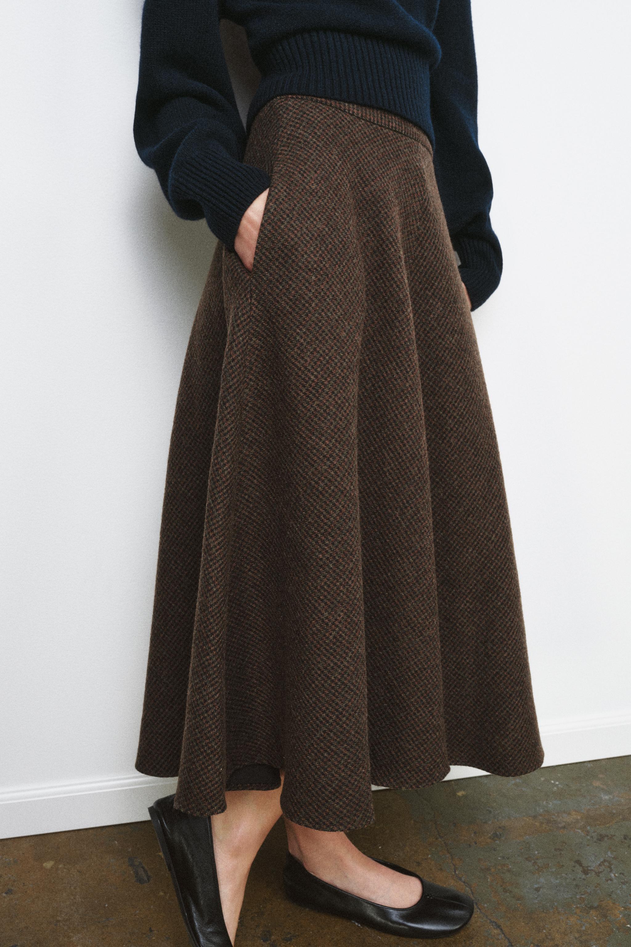 ZW COLLECTION WOOL HOUNDSTOOTH LAYERED SKIRT