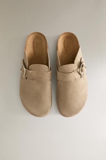 LEATHER CLOGS WITH BUCKLE AND TOPSTITCHING DETAIL - Green by Zara - Image 2