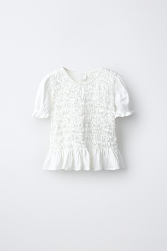 CAMISETA GOMAS FRUNCIDOS - Blanco de Zara - Imagen 0