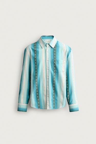 STRIPED JACQUARD RELAXED FIT SHIRT - Blues by Zara