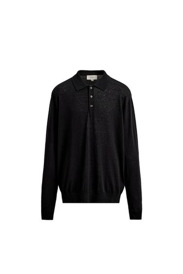 COTTON-WOOL KNIT POLO SHIRT - Black by Zara