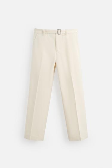 LIMITED EDITION STRAIGHT-LEG TROUSERS WITH BELT - Ecru by Zara