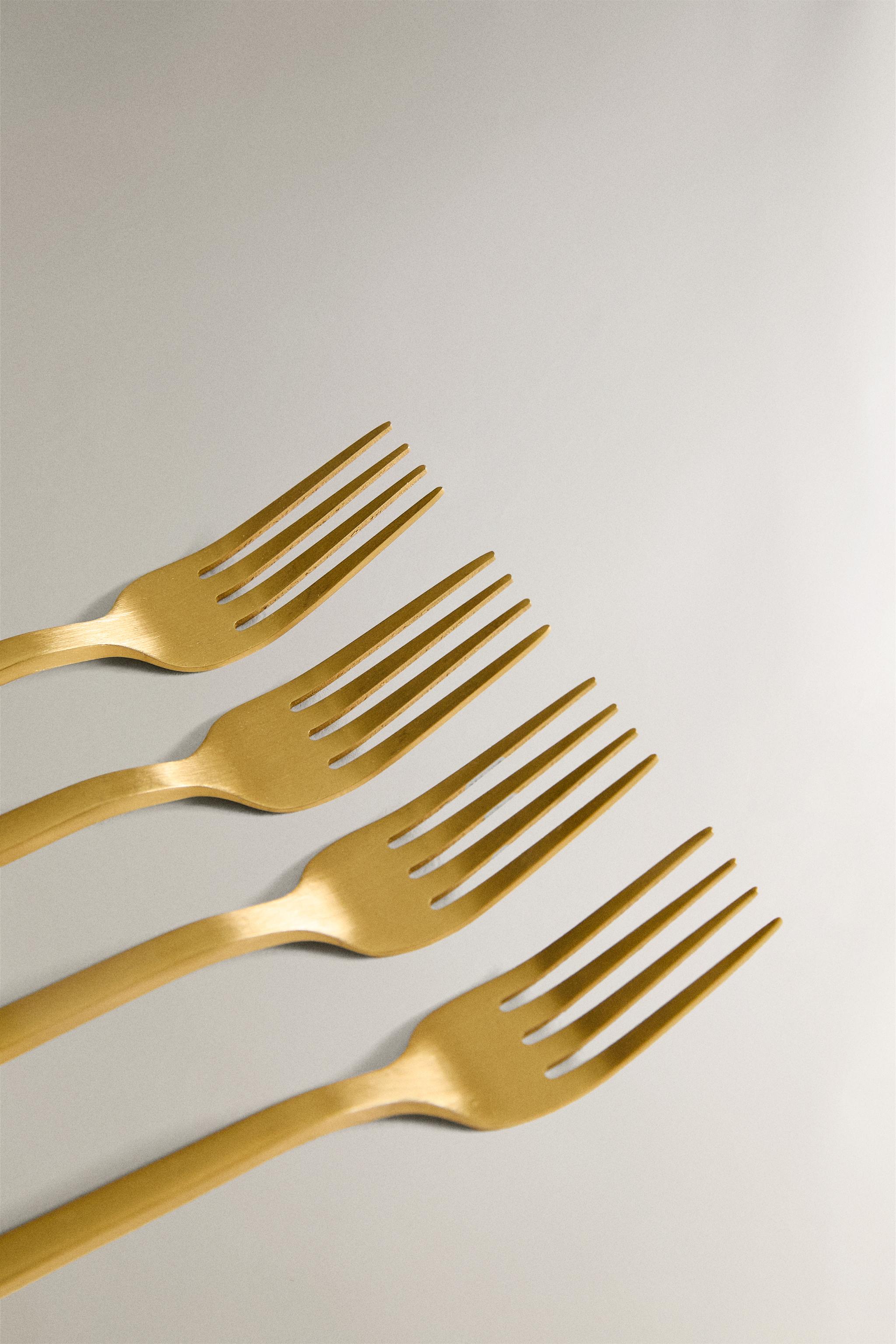PACK OF GOLD STEEL DESSERT/BRUNCH FORKS (PACK OF 4) - Gold | ZARA