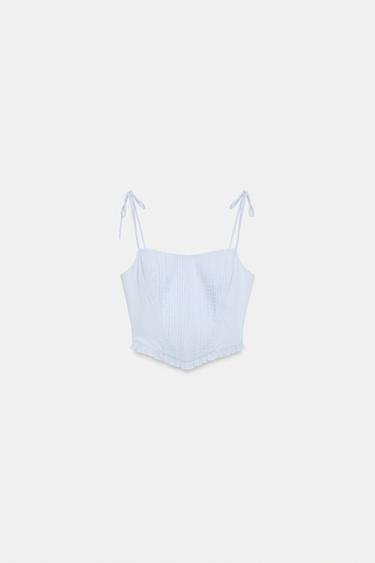 TOP COURT STYLE CORSET EN POPELINE - Bleu / Blanc de Zara - Image 4