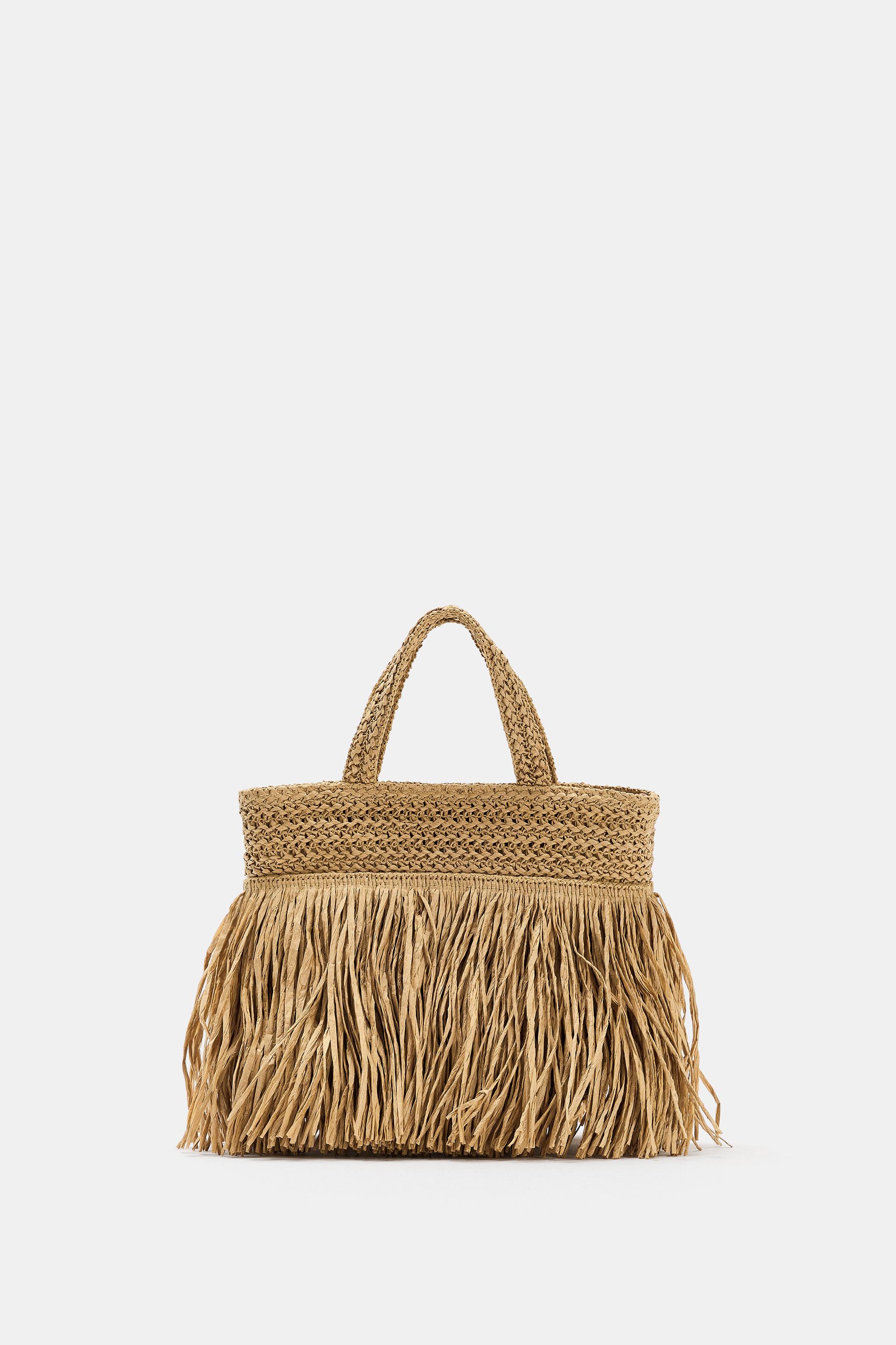 FRINGED HANDBAG — Light beige