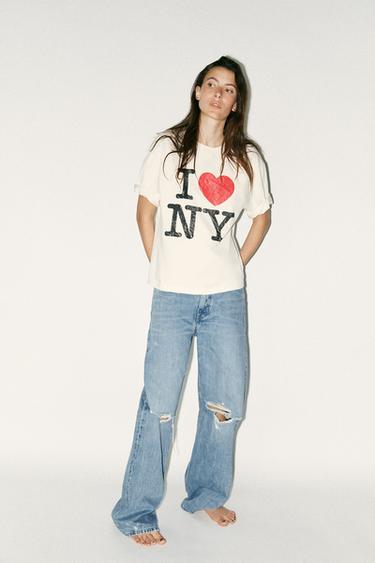 CAMISETA EFEITO LAVADO NY® - Branco-marfim da Zara