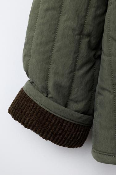 VESTE REMBOURRÉE COL EN VELOURS CÔTELÉ - Kaki de Zara - Image 4