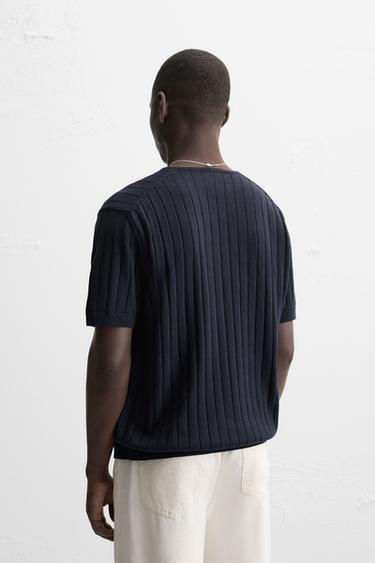 BUTTON-NECK KNIT T-SHIRT - Navy blue by Zara - Image 2