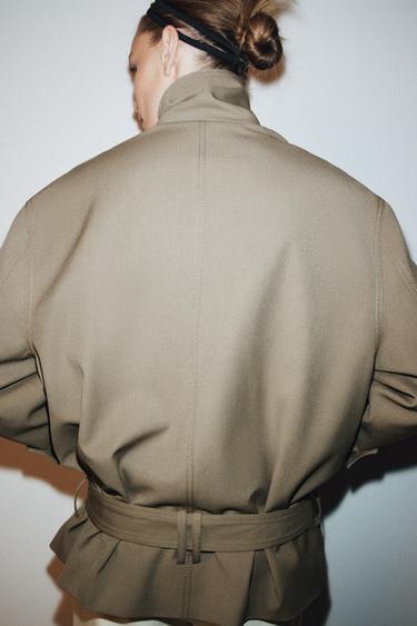 VESTE FLUIDE À CEINTURE ZW COLLECTION - Vison de Zara - Image 4