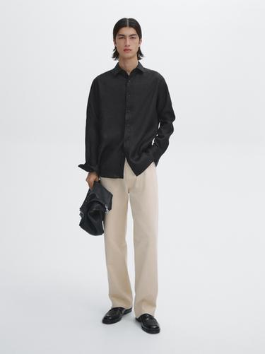 Zara 100% linen slim fit shirt - Black - Image 0