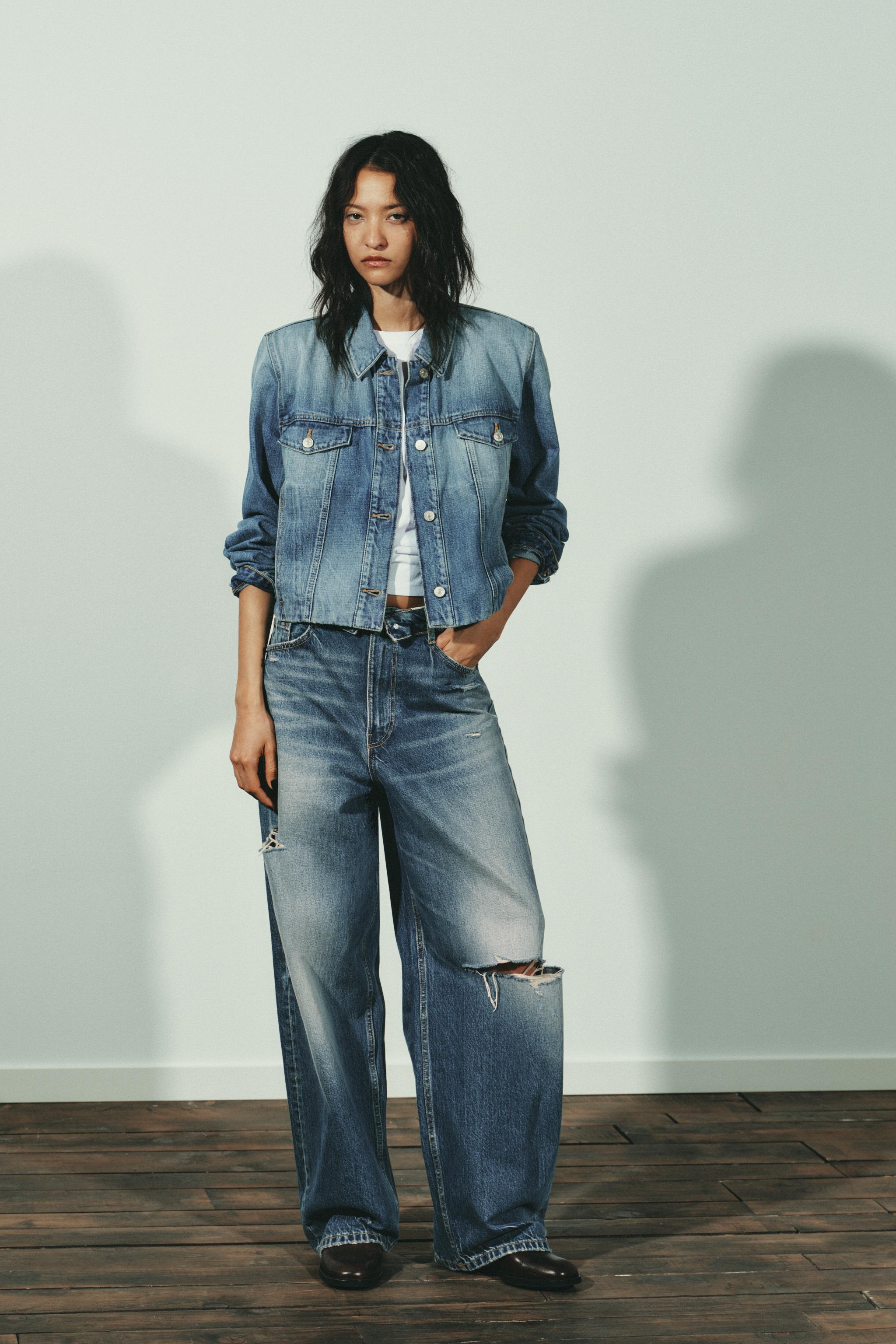 TRF MID-RISE FOLDED WAIST JEANS - Blue | ZARA United States