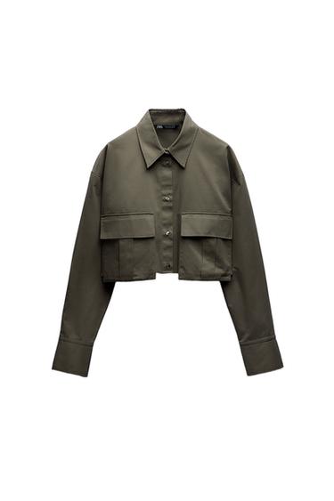 GABARDINE FABRIC CROPPED SHIRT