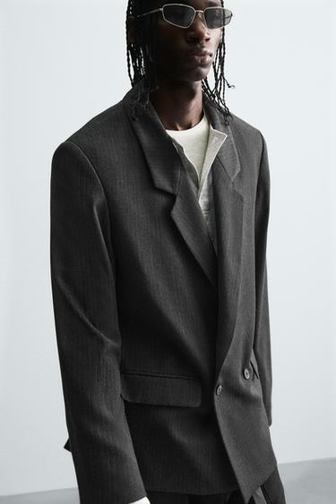 VESTE À BOUTONNAGE CROISÉ RAYURES - Gris de Zara - Image 4