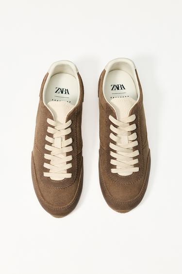 BASKETS EN CUIR CONTRASTÉES - Marron de Zara