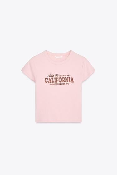 Zara COTTON MODAL TEXT T-SHIRT - Pink