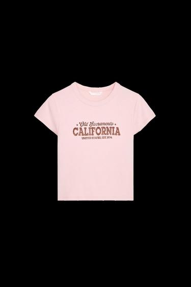 COTTON MODAL TEXT T-SHIRT - Pink by Zara - Image 0