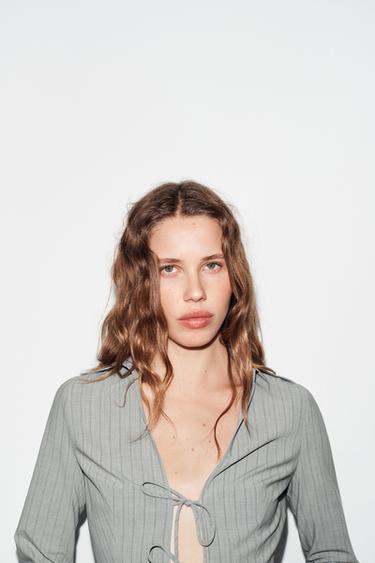 CAMICIA A RIGHE CON FIOCCHI - Grigio mélange di Zara