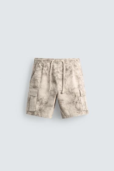 FADED RELAXED FIT CARGO BERMUDA SHORTS - Printed by Zara