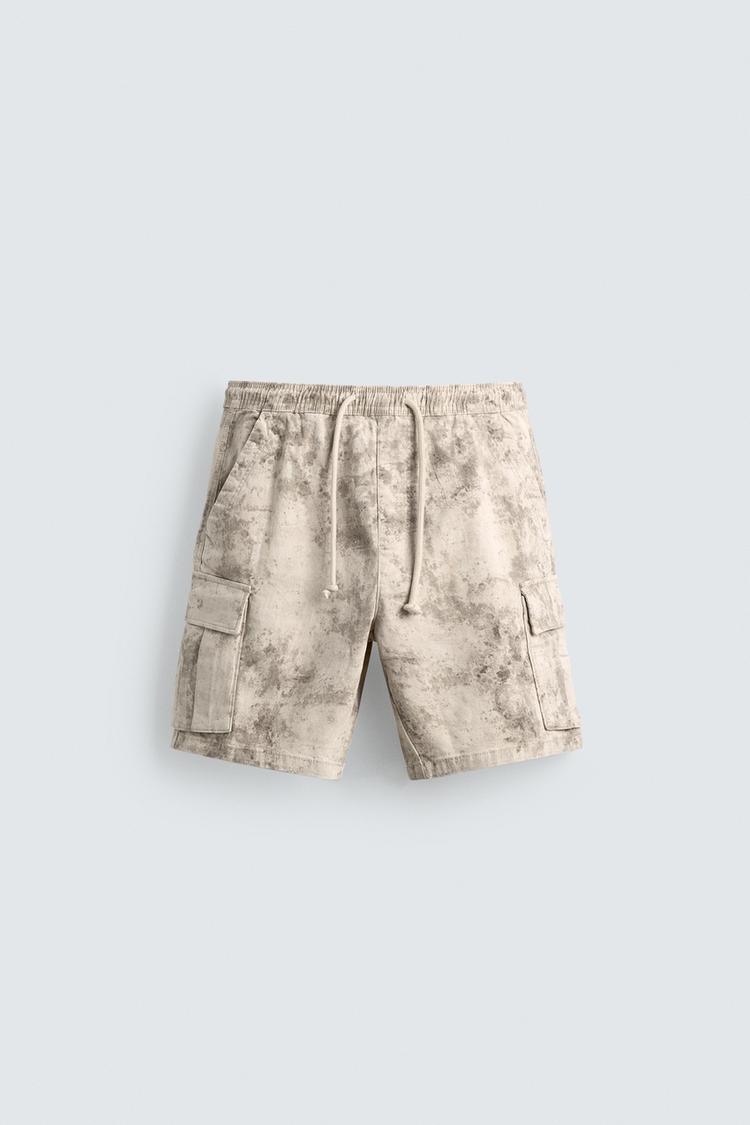 ZARA FADED RELAXED FIT CARGO BERMUDA SHORTS