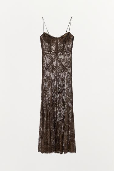 ROBE À ANNEAUX ET BRETELLES EN DENTELLE - Marron foncé de Zara - Image 1