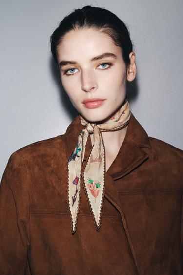Zara EMBROIDERED FLORAL POINTELLE BANDANA - Sand