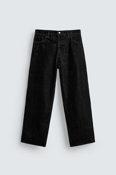RELAXED FIT VELOUR TROUSERS - Black by Zara