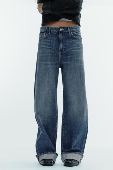 TRF BAGGY FOLDED MID-WAIST JEANS - Blue by Zara