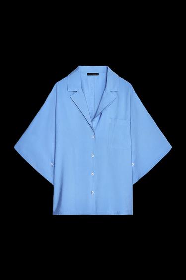 Zara FLOWY OVERSIZED SHIRT - Blue - Image 0