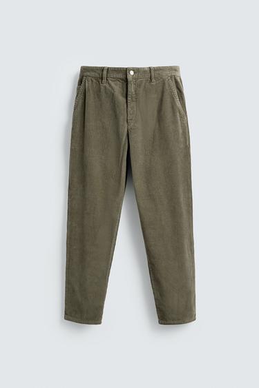 Zara TAPERED FIT CORDUROY PANTS - Light khaki