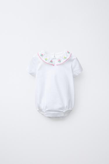 EMBROIDERED NECK BODYSUIT - Oyster-white by Zara