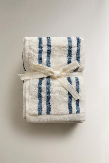 TOALHA DE TOUCADOR COM RISCA DUPLA (PACK DE 3) - azul-sujo da Zara - Imagem 0