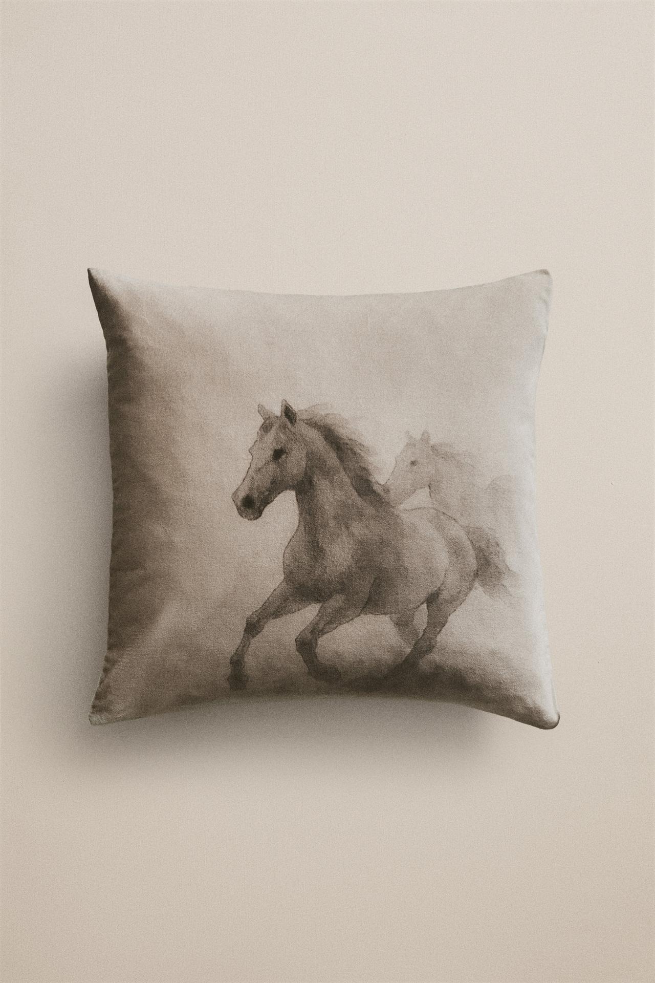 HORSE CUSHION COVER — Beige
