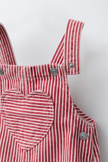 SALOPETTE LONGUE EN SERGÉ À RAYURES CŒUR - Rouge / Blanc de Zara - Image 2