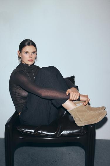 SOFT LEATHER ANKLE BOOTS - Beige by Zara - Image 0