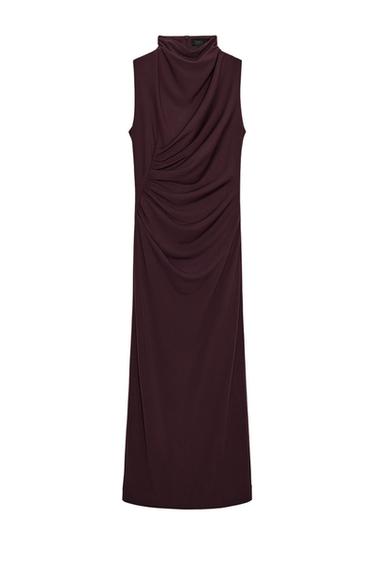 DRAPED MIDI DRESS - Burgundy by Zara