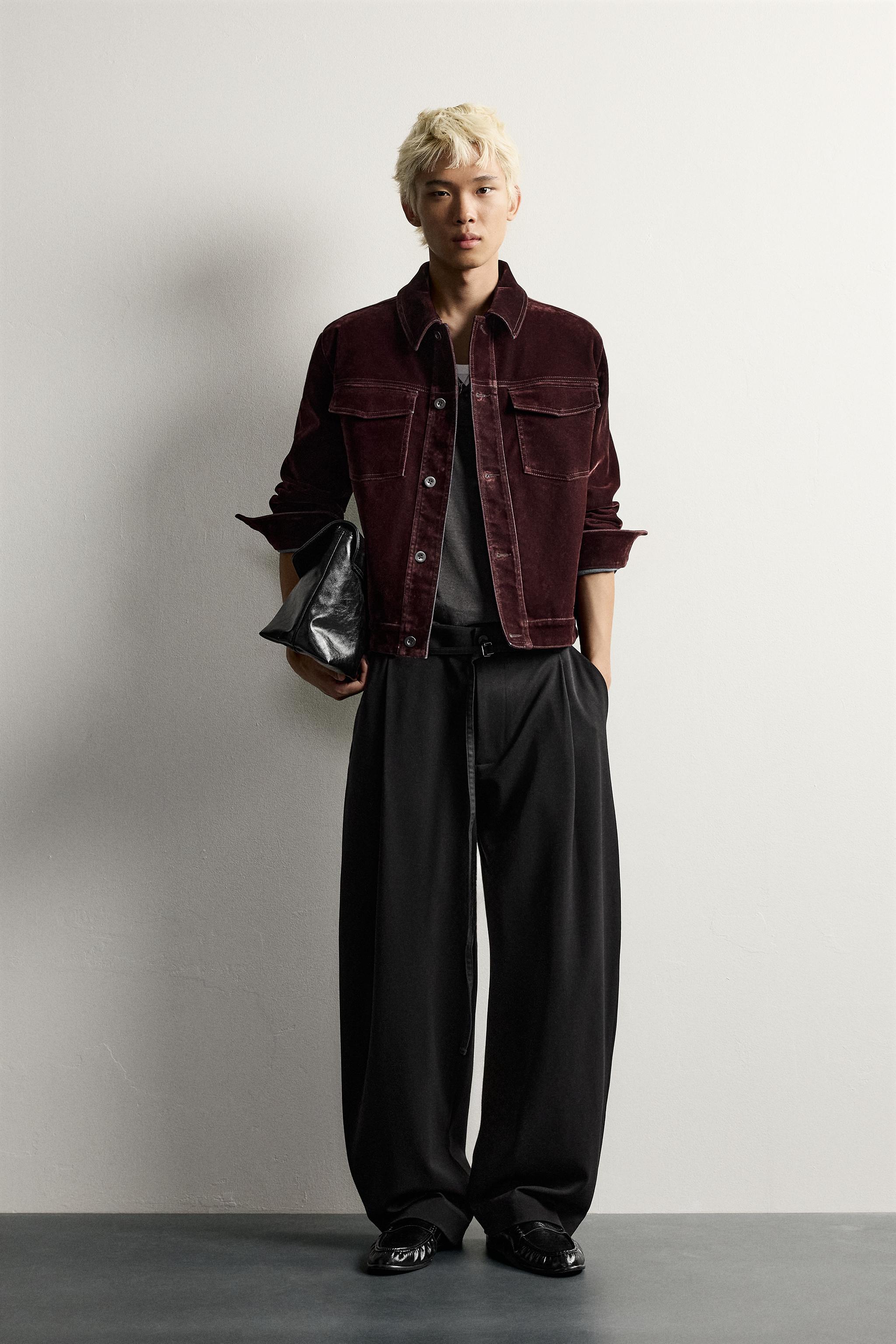 フロッキー デニム クロップドジャケット - ブルー | ZARA Japan / 日本