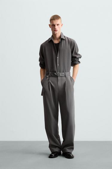 PLEATED TROUSERS WITH BELT - Anthracite grey by Zara