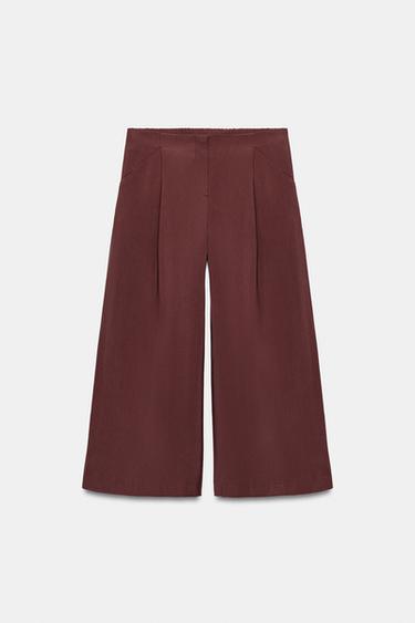 PANTALÓN CULOTTE PINZAS - Burdeos de Zara